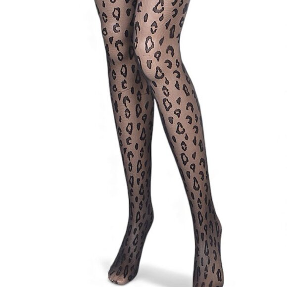 Leopard Pattern Black Tight Stocking - Picture 2 of 5